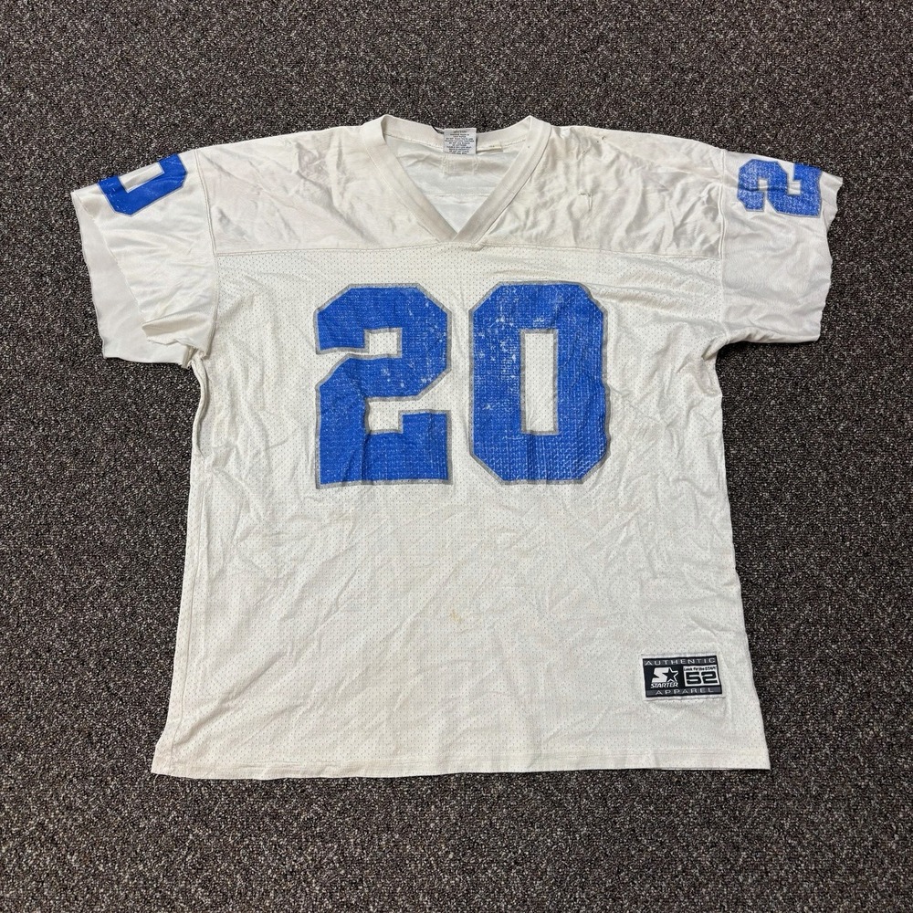 Vintage 1990s Starter Jersey White Blue Sanders 20 Size 52 Xl Football